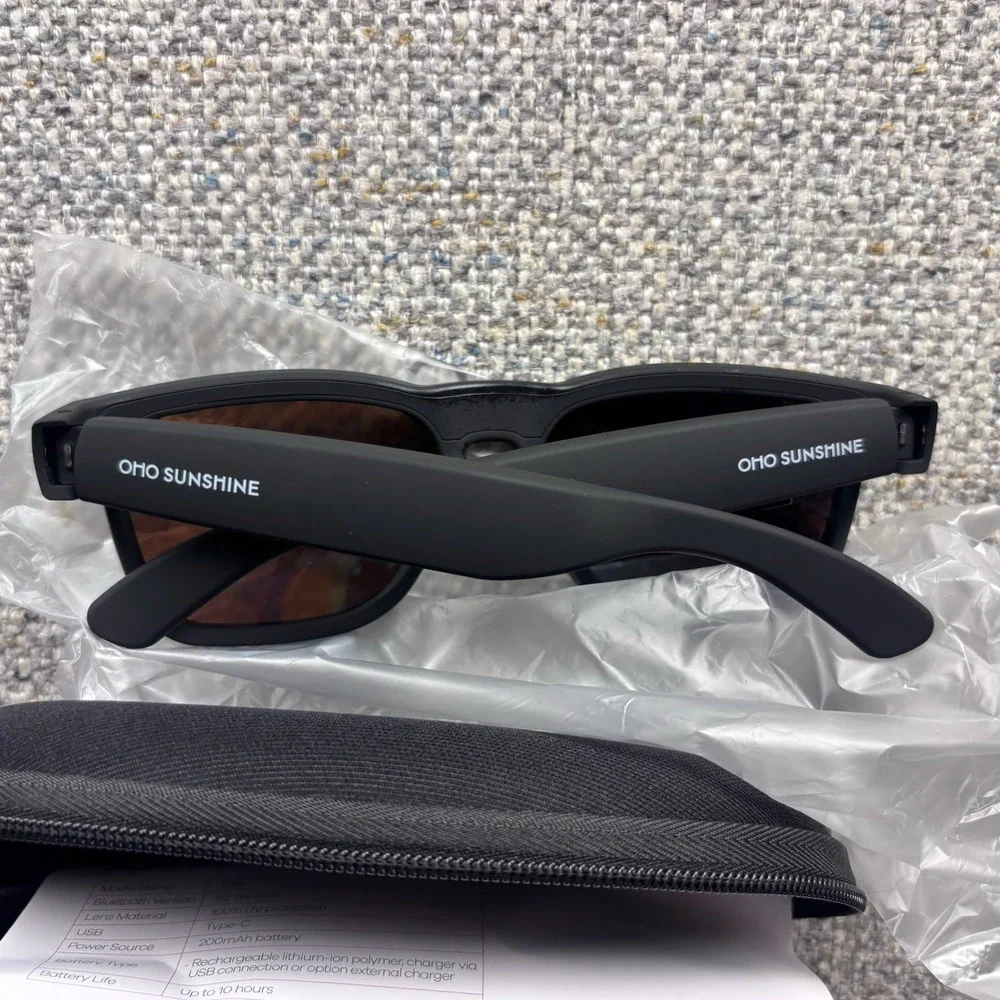 Oho Sunshine Smart Glasses 5.2 Wireless Elite Model w Case & Cloth Black
